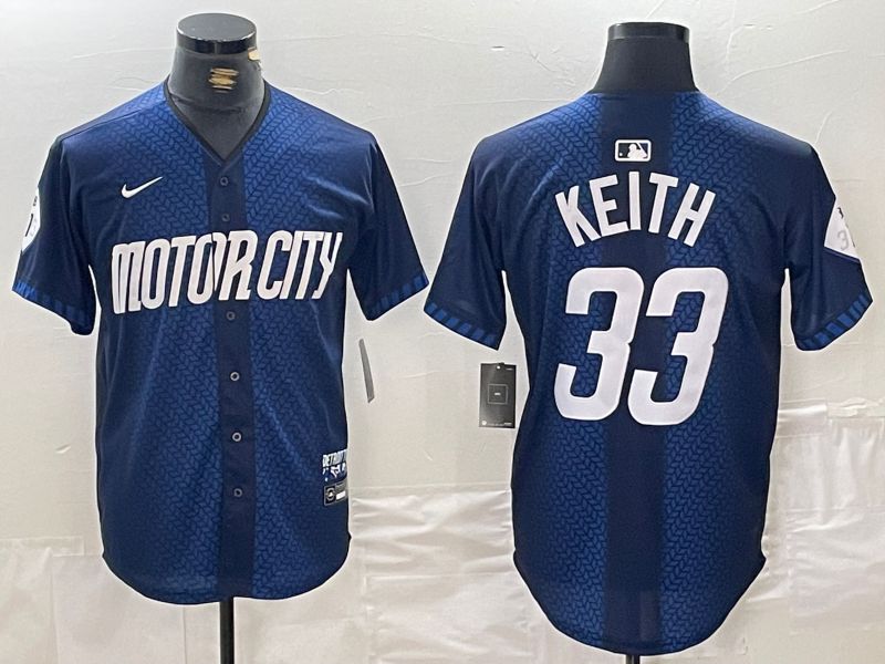 Men Detroit Tigers #33 Keith Blue City Edition Nike 2024 MLB Jersey style 1